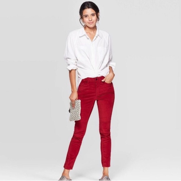 Universal Thread Red Velvet High Rise Ankle Cropped Skinny Jeans - Picture 1 of 10